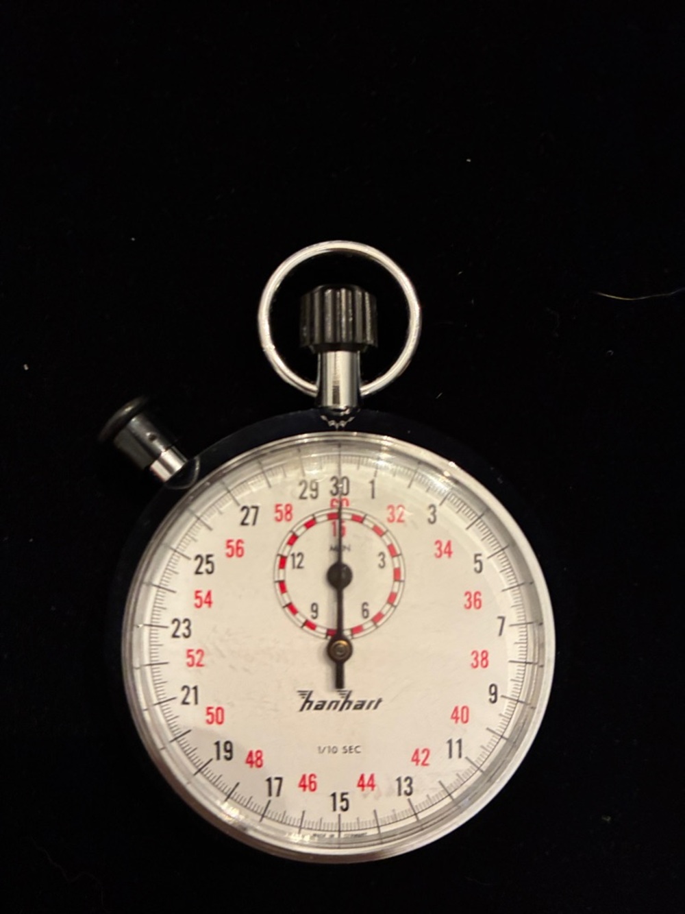 Hanhart Vintage Mechanical Stopwatch - White Dial with Red Accents and 7 jewels